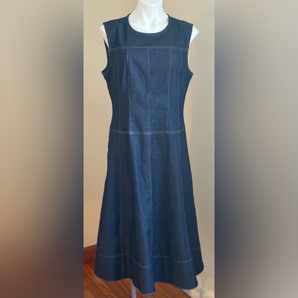 DONNA KARAN New York Sleeveless, Fit & Flare, Blue Denim Dress Sz 12